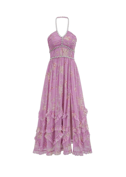 Purple floral dress on a white background